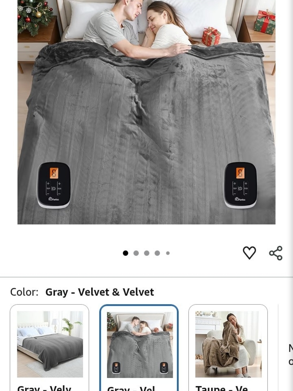 Luxury Velvet Plush Electric Heated Blanket - Gray - Queen - Picture 7 of 7